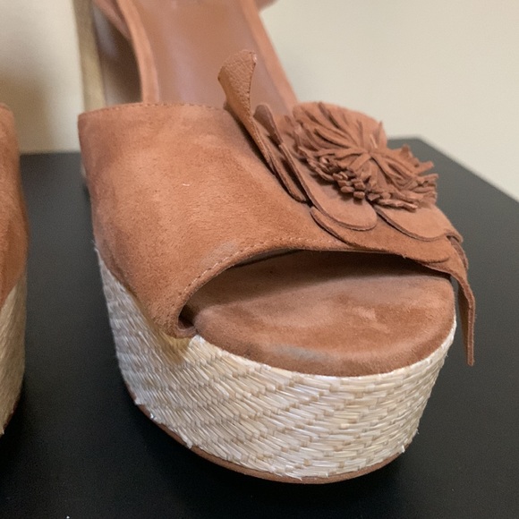 Nine West Winflower Chunky Block Heel Strappy Sandals Brown Leather - Picture 12 of 14